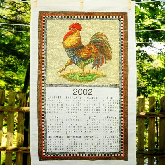 Vintage 2002 Country Proud Dancing Rooster Calendar Towel Cottagecore Farmcore - Picture 7 of 7